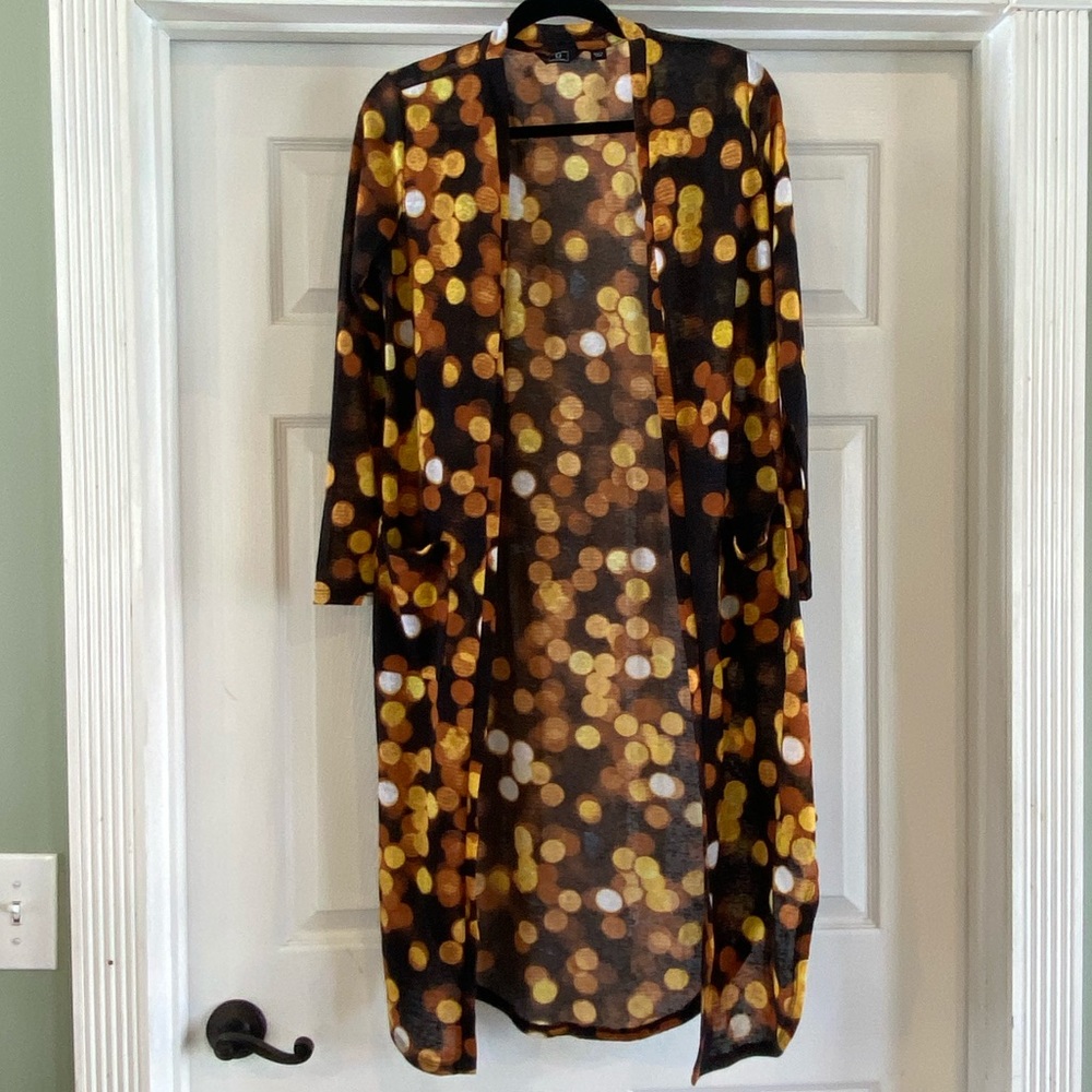 G by Giuliana Womens Long Duster Black Yellow Rust Orange Brown Cardigan Sweater
